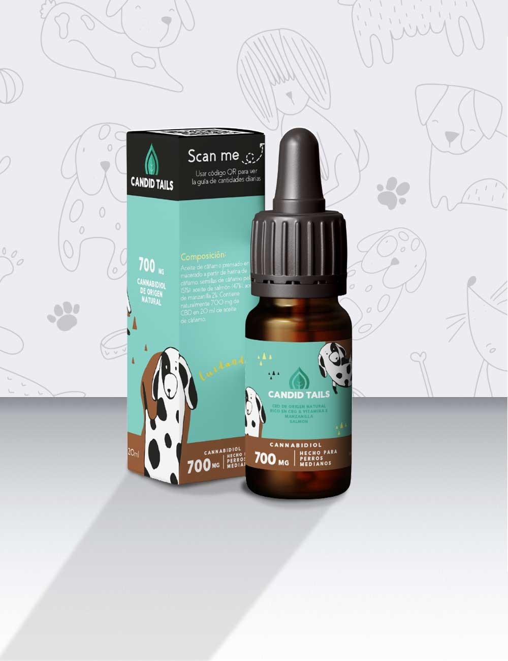 CANDIDTAILS ACEITE DE CAÑAMO CON CBD PARA PERROS MEDIANOS 700MG