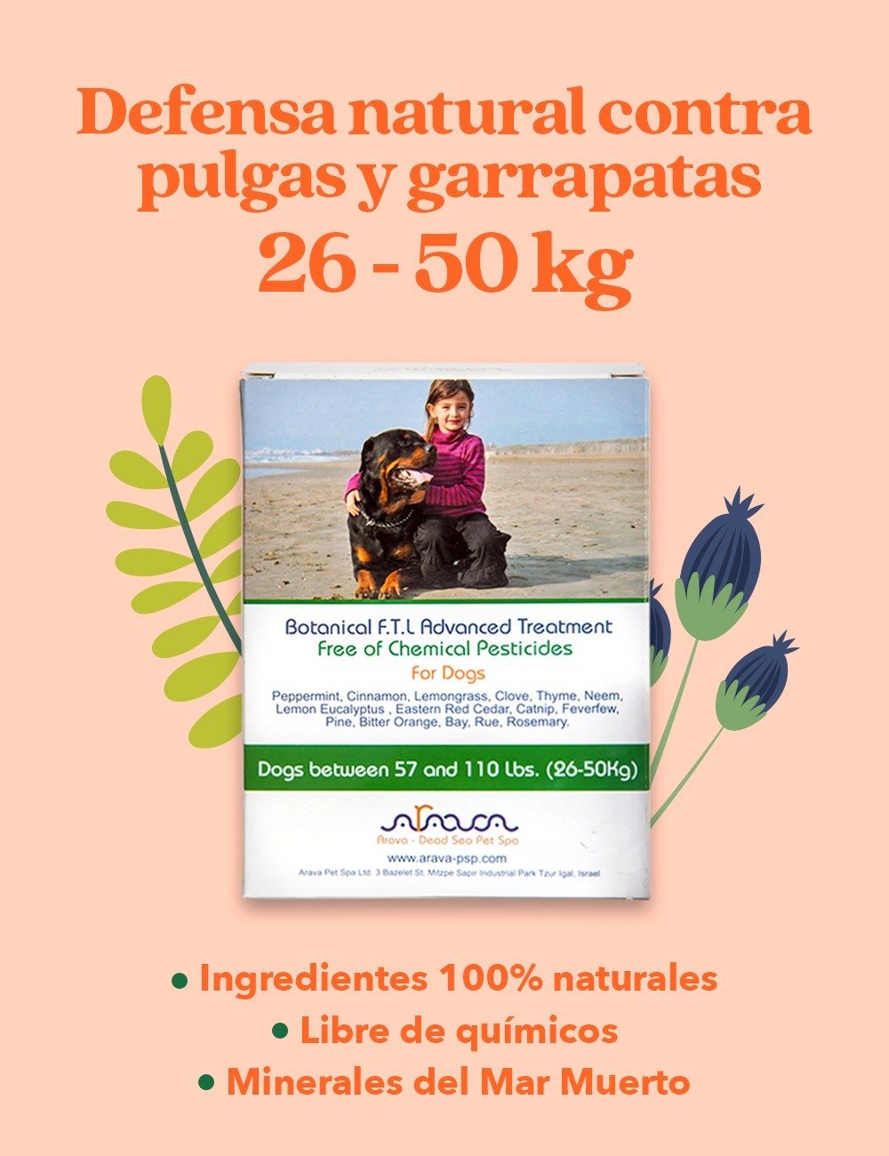 ARAVA PIPETAS NATURALES ANTIPULGAS Y GARRAPATAS PARA PERROS DE 26-50KG