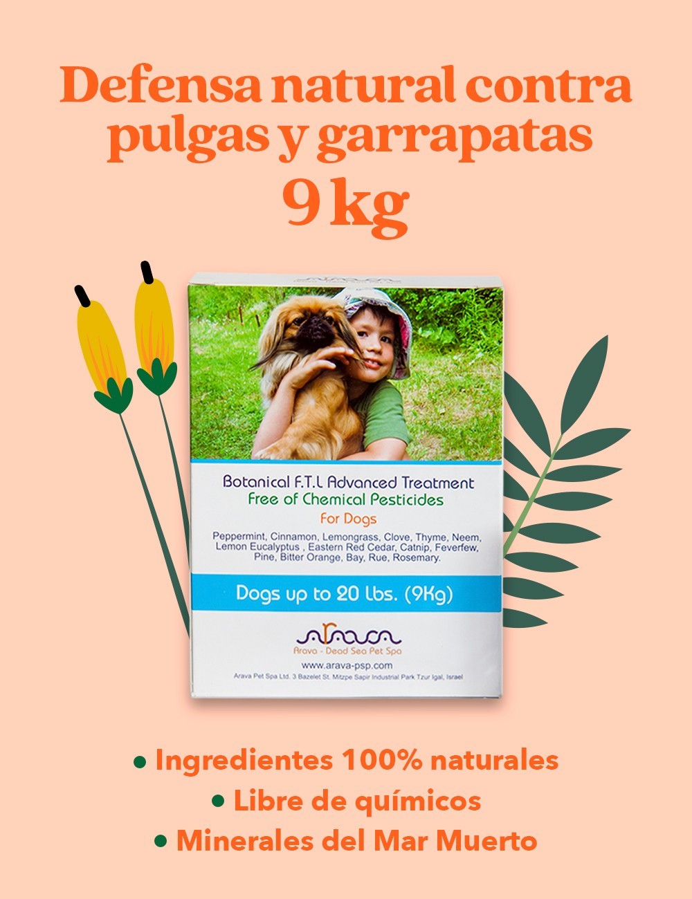 ARAVA PIPETAS NATURALES ANTIPULGAS Y GARRAPATAS PARA PERROS HASTA 9KG