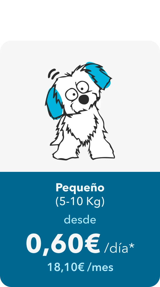 Pequeño (5-10 kg): desde 0,60 € al día, 18,10 € al mes